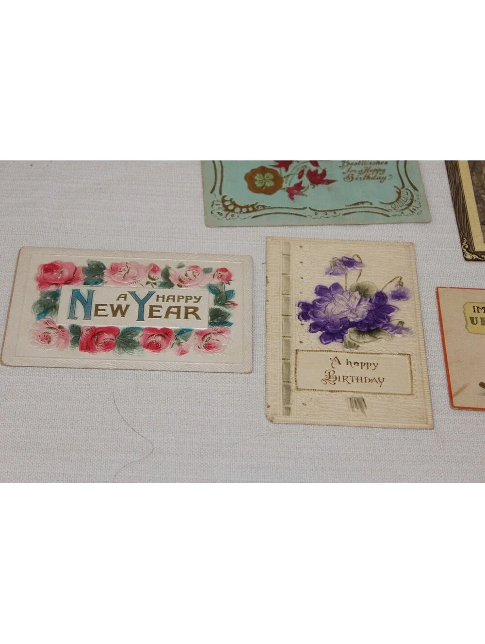 Antique 1915 Embossed & Written Postcards Lot of 5 Birthday New Year Romance